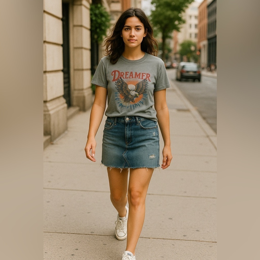 PAIGE Llana Felix Distressed Mini Denim Skirt Size 26